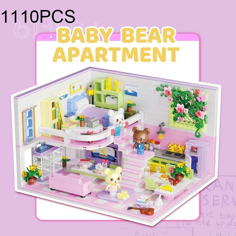 1110PCS Cute Little Bear Apartment Building Blocks Creative Mini Assemble Bricks - £53.94 GBP