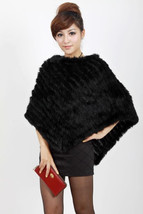NEW Real Rabbit Fur Poncho Knitted Jacket Coat Scarf Shawl 81071 - £28.20 GBP