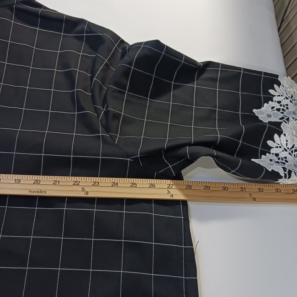 Linea Louis Dell'Olio Women's 26W Black Check Embroidery 3/4 Sleeve Blouse Shirt Item image 7