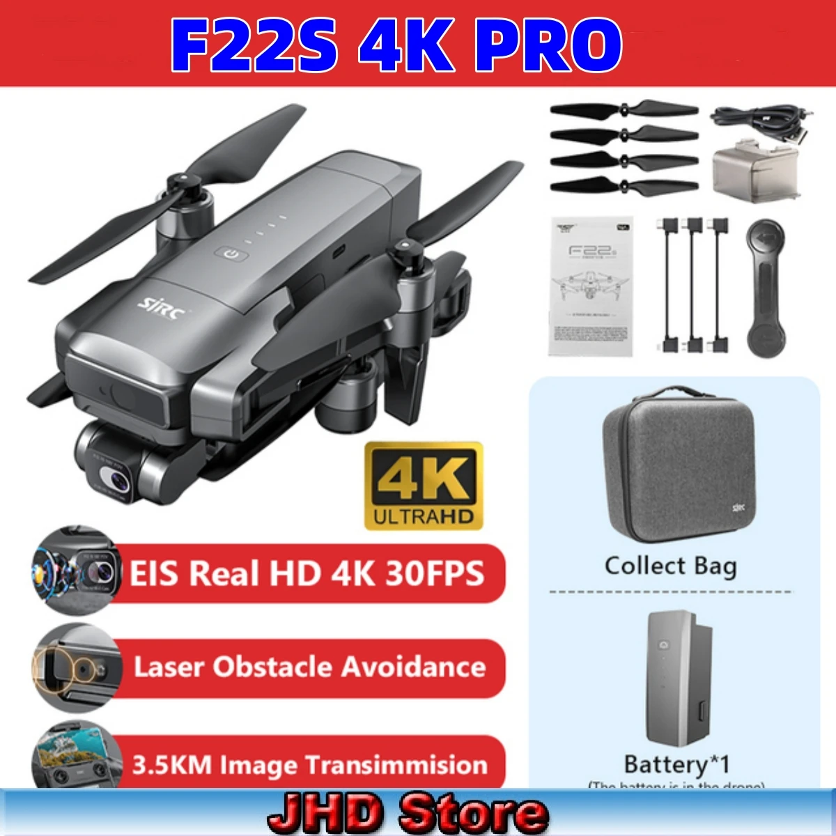 2023 New JHD Orignal SJRC F22S 4K Professional 2 Axis Gimbal EIS Camera with - £335.84 GBP+
