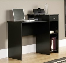 Small Student Desk Computer Laptop Workstation Dorm Black Wood Storage Shelves - £90.12 GBP