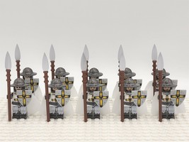 10pcs Teutonic Knights Shield Spearmen Soldiers the Crusader Army Minifigures - £18.87 GBP