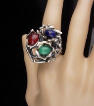 HUge ring / sterling modernist ring / Vintage lapis / Abstract design Si... - $175.00