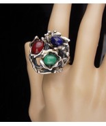 HUge ring / sterling modernist ring / Vintage lapis / Abstract design Si... - $175.00