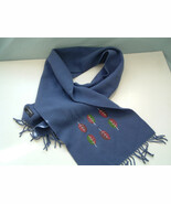 Em Embroidery London blue soft lambswool long  wide  scarf muffler leaf ... - $363.96 MXN