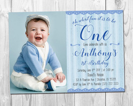 First Birthday Invitation / Blue First Birthday Boy Invitation - £7.18 GBP