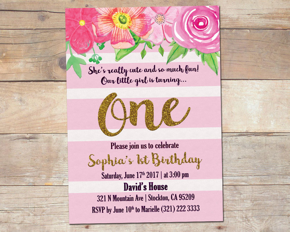 Girl First 1st One Birthday Party Invite  - $7.99