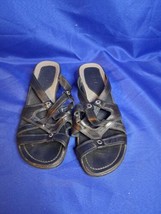 Ecco Womens Size 10.5 Sandals Black Leather Slides Strappy Slip-On Shoes... - $37.39