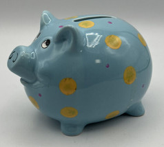 Piggy Bank for kids  Blue Yellow Dots No Stopper 5 x 3.5 Inches No Cracks Chips - £6.02 GBP