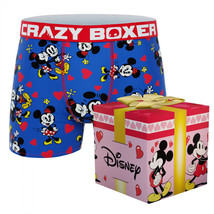 Crazy Boxer Mickey and Minnie Hearts Men&#39;s Boxer Briefs in Gift Box Blue - £18.31 GBP