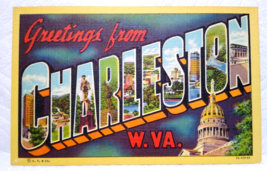 Greetings From Charleston West Virginia Large Letter Postcard Linen Curt Teich - £9.15 GBP
