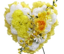 Cemetery Silk Flower Heart Yellow Deluxe Large Easel - £73.74 GBP