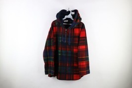 Vtg 90s Streetwear Womens 2XL Rainbow Plaid Half Zip Fleece Hoodie Sweatshirt - £47.44 GBP