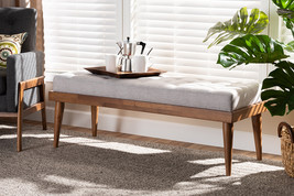Florica Greyish Beige Fabric Upholstered and Button Tufted Wood Bench - $224.00
