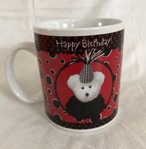 Bearware Pottery Works Boyds Bear HAPPY BIRTHDAY Red Black CUP Ceramic M... - $12.99