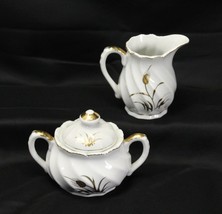 Lefton China Golden Wheat  Creamer and Sugar Bowl with LId - $14.69