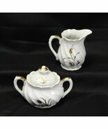 Lefton China Golden Wheat  Creamer and Sugar Bowl with LId - $14.69