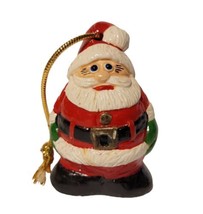 Vintage Small Handpainted Santa 2.75&quot; T Blue Eyes Ceramic Figurine Green... - £7.12 GBP