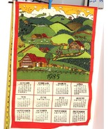 Vintage 1985 Tea Towel Linen Hanging Calendar Farm House Animals Green H... - $15.00