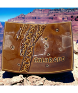 Vtg Colorado Map Souvenir Brown Ceramic Trinket Jewelry Dish Tray Mountains - $8.95