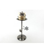 Pillar Candle Holder, Stemmed ~ Dark Gray Gemstone Floral Design, Cassia... - $12.03 CAD