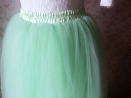 Mint Green Long Tulle Skirt Outfit Women 4-Layered Plus Size Fluffy Tulle Skirt image 3