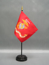 United States Marine Corps Mini 4&quot;x6&quot; Desk Stick Flag, With Black Plastic Stand - £7.16 GBP+