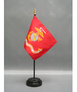 United States Marine Corps Mini 4&quot;x6&quot; Desk Stick Flag, With Black Plasti... - £7.04 GBP+