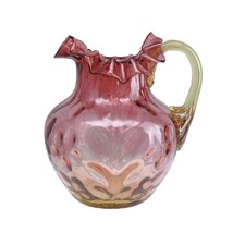 c1890 Amberina Art Glass Cream pitcher with Embossed Daisy and Fern Pattern - $113.85