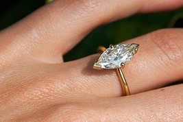 Rare Solitaire 1.60ct Marquise Cut Stone 18k Gold Plated  Anniversary Ring - £34.02 GBP