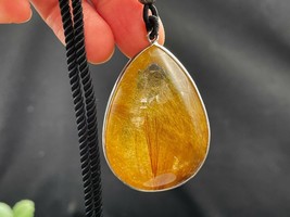 Gold Rutilated Quartz Crystal Necklace Crystal Pendant Handmade Jewelry E032836 - £59.75 GBP