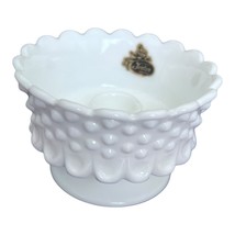 Vtg Fenton Hobnail White Milk Glass Candle Holders Footed Scalloped Rim 2.5&quot; T - £15.42 GBP