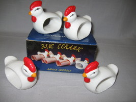 Fine Ceramic Chicken Hen Napkin Rings Holders Qty 4 Artmarr - $7.95