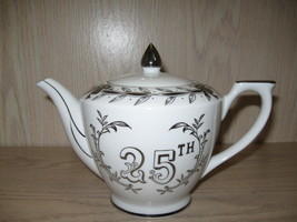 Platinum Trim 25th Silver Anniversary Tea Pot Lefton China  Circa 1950-60 - $17.95