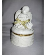Figurine Angel Trinket Powder Box  White with Gold Design With Bath Crys... - £7.95 GBP
