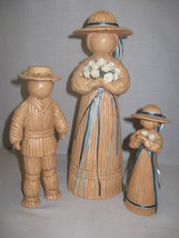 Ceramic Figurines Folk Art  Lady Girl &amp; Boy Holdings Flowers Qty 3 Clay Color - £15.63 GBP