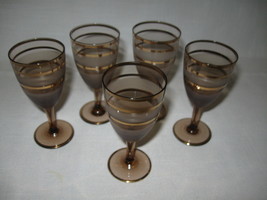 Cordial Wine Glass Goblets Amethyst Clear &amp; Satin Gold Design Qty 5 - £10.38 GBP