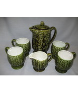 Olive Napcoware  Pitcher Creamer and 4 Coffee Cups emboss Leaf Design C-... - £23.59 GBP