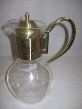 Carafe Jug Pitcher Glass With Gold Tone Mount Etch Flowers &amp; Leaf Design... - £17.18 GBP