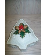 Christmas Tree Pine Cone Leaves Berry Design Candy Trinket Dish - $9.95