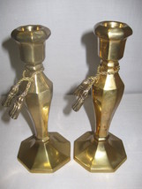 Brass Pair Candle Stick Holders Removable Tassels 8&quot; High - £15.68 GBP