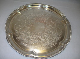 Silver Plate  Platter Serving Tray Rope Rim  Flower Center Design  Sheff... - $19.95
