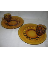 Indiana Glass Amber Snack Sets Qty 2 Kings Crown Thumbprint 1970-1980 - $12.95