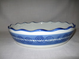 Fruit Bowl Blue On White Design Scallop Rim Glossy Finish with Flat Base... - $12.95