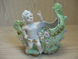  Vintage Victorian Figurine Little Boy with Boat Vase Candy Dish Upraise... - $14.95