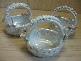 Basket Iridescent With Upraised Flowers Candy Dish Trinket Holder Qty 3 - £7.77 GBP