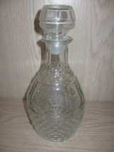 Decanter Crystal Clear Bar Ware Panel &amp; Diamond Design Crown &amp; Grape Decor on Pa - £10.16 GBP