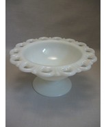 Anchor Hocking Milk Glass Compote Dish Azurite Lace Edge 1959-1976 - £6.33 GBP