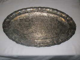 Butler Serving Tray Silver Plate Stamp Crown CC 21 1/4&quot; Long Flower Rim  - £47.40 GBP