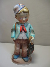  Figurine Ceramic Hummel Look A Like Little Boy Holding A Umbrella 1950-60 - $12.95